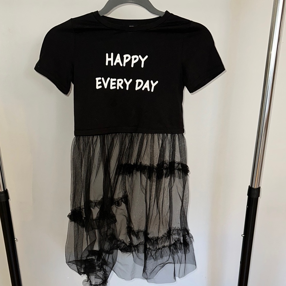 Black 'Happy Every Day' Tulle Dress